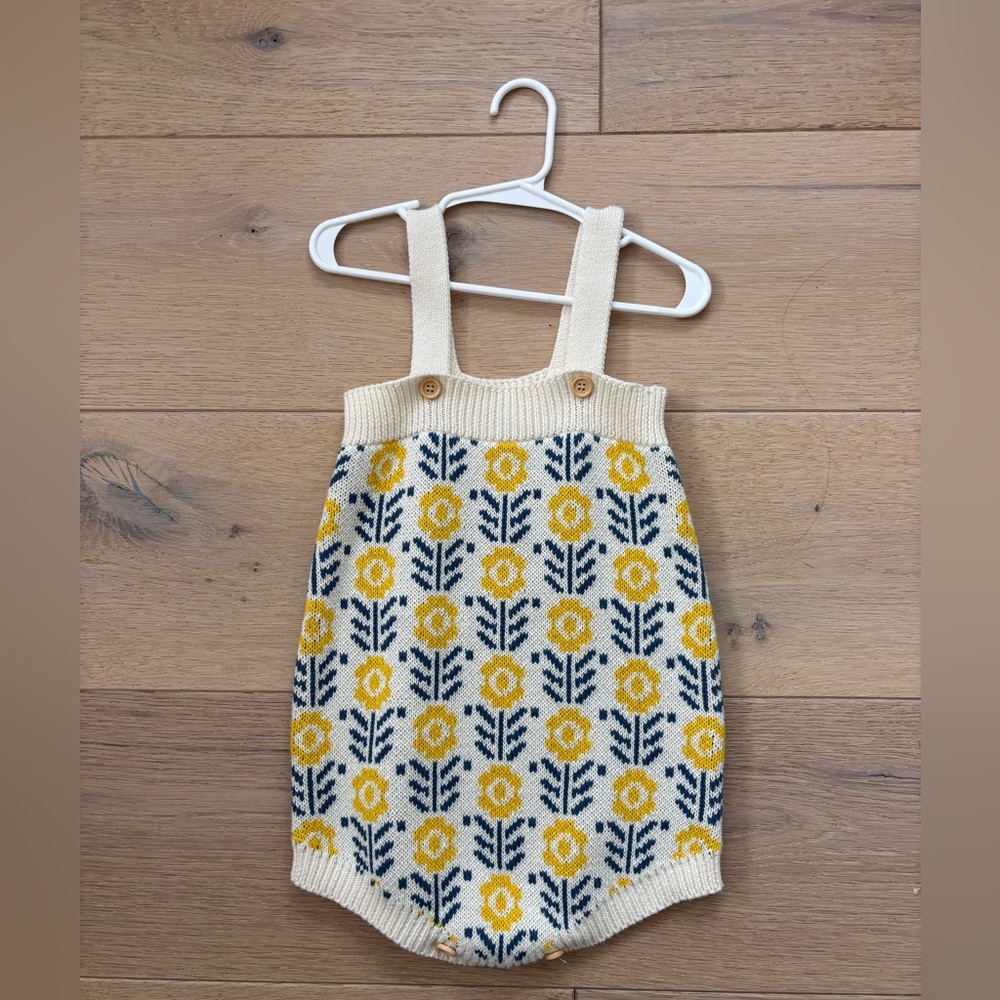NWT Cream Floral Knit Romper with Yellow & Blue Flowers Size 3T